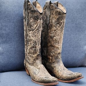 Corral L5048-W Women's Crackle/Bone Embroidery Boots Sz